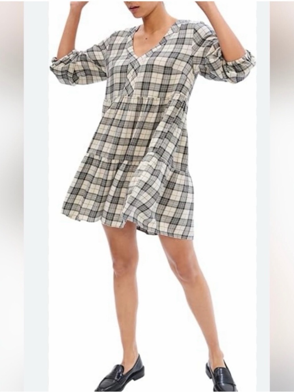 GAP Plaid Tiered Babydoll Long Sleeve Tunic Dress XL